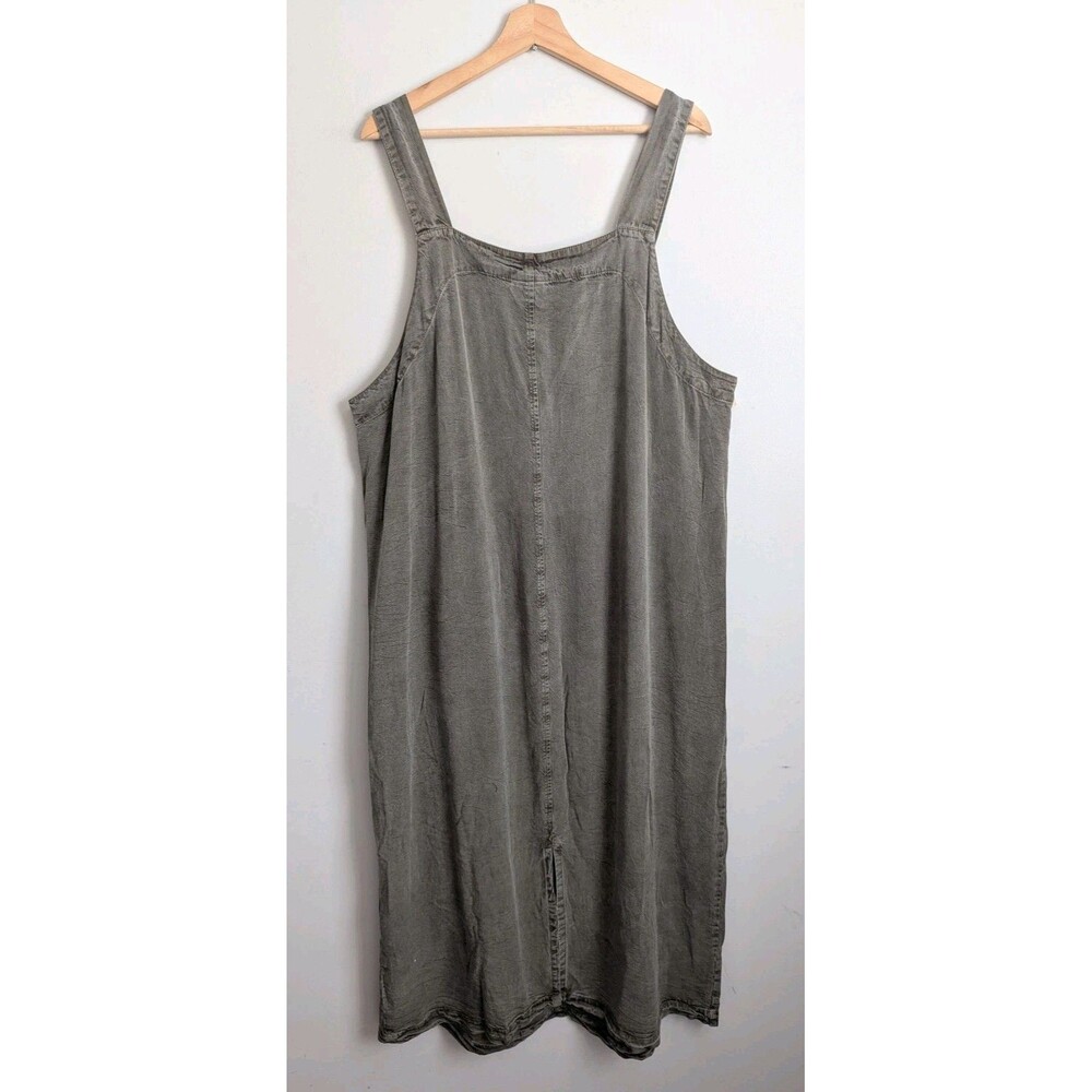 Plus 1X Jumper Pinafore Dress 1X Cottagecore Farm Boho Lagenlook Olive Green USA - Picture 5 of 9